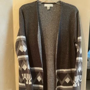 By Design Women Ladies Large Long Gray Sweater Cardigan EXC COND